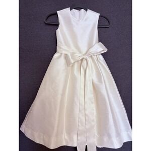Flower Girl Formal Wedding Taffeta Satin Dress Ivory Long sz 6 Fit & flare sash